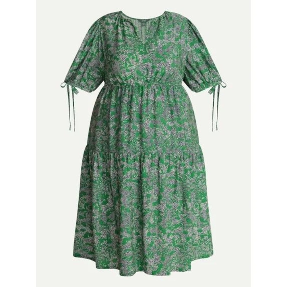 TERRA & SKY Tiered Midi Dress Short Sleeve Size 3X Green Black White XXXL  NWT
